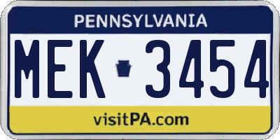 PA license plate MEK3454
