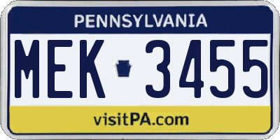 PA license plate MEK3455
