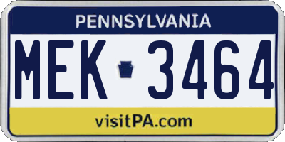 PA license plate MEK3464
