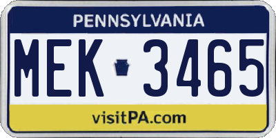 PA license plate MEK3465