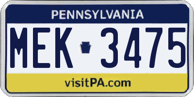 PA license plate MEK3475