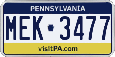 PA license plate MEK3477