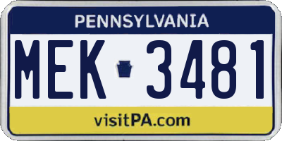 PA license plate MEK3481