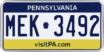 PA license plate MEK3492