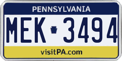 PA license plate MEK3494