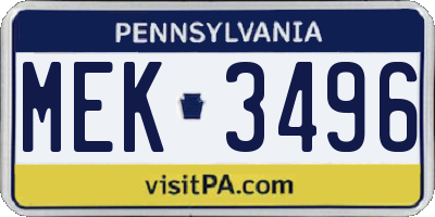 PA license plate MEK3496