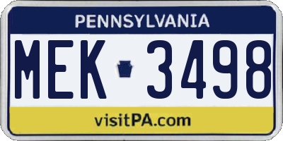 PA license plate MEK3498