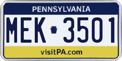 PA license plate MEK3501