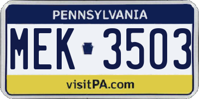 PA license plate MEK3503