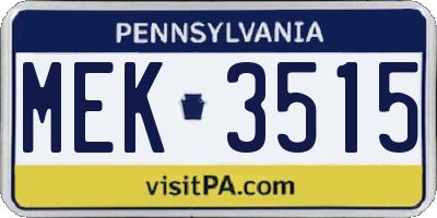 PA license plate MEK3515