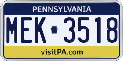 PA license plate MEK3518