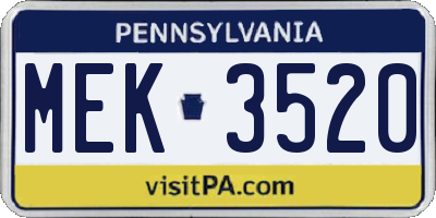 PA license plate MEK3520