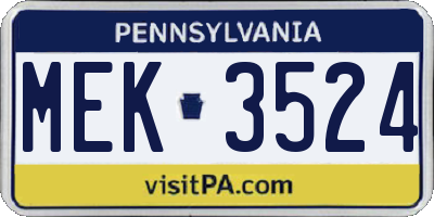 PA license plate MEK3524