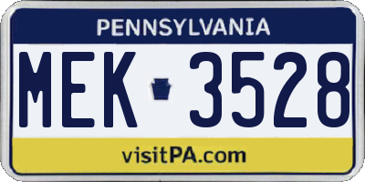PA license plate MEK3528