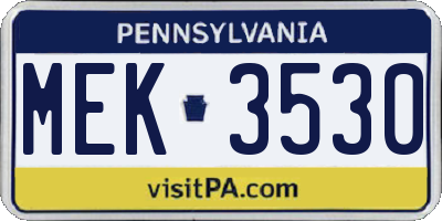 PA license plate MEK3530