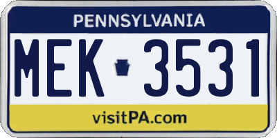 PA license plate MEK3531