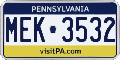 PA license plate MEK3532