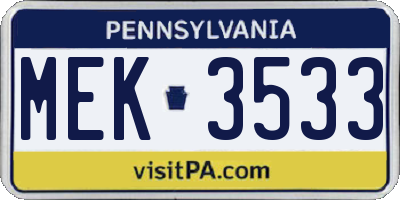 PA license plate MEK3533