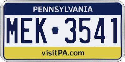 PA license plate MEK3541