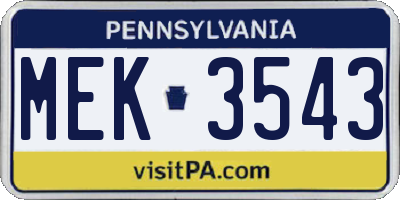 PA license plate MEK3543