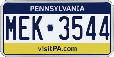 PA license plate MEK3544