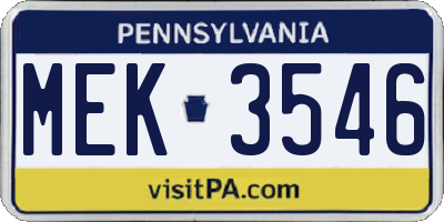 PA license plate MEK3546