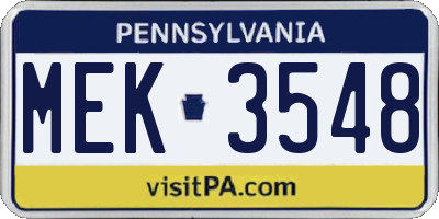 PA license plate MEK3548