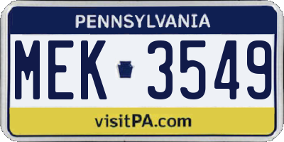 PA license plate MEK3549