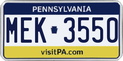 PA license plate MEK3550
