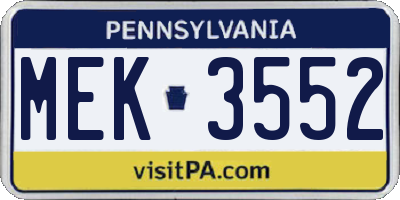 PA license plate MEK3552
