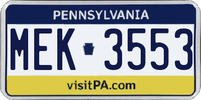 PA license plate MEK3553