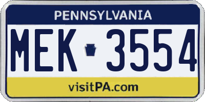 PA license plate MEK3554