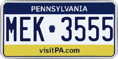 PA license plate MEK3555