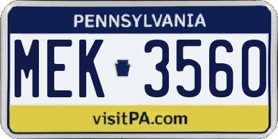 PA license plate MEK3560