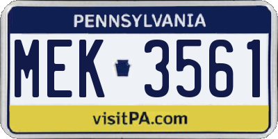 PA license plate MEK3561