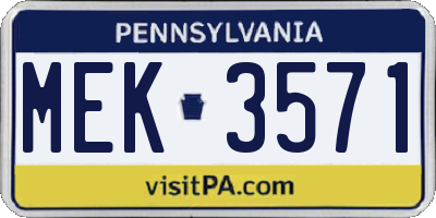 PA license plate MEK3571