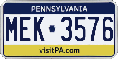 PA license plate MEK3576