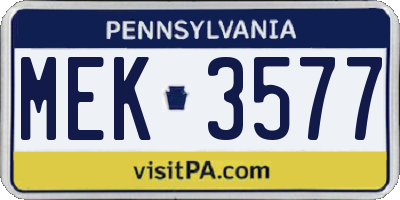 PA license plate MEK3577