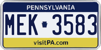 PA license plate MEK3583