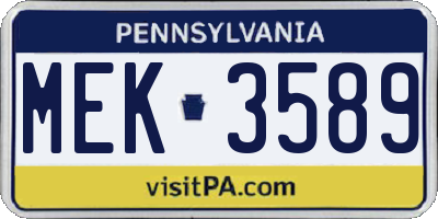 PA license plate MEK3589