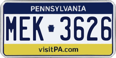 PA license plate MEK3626