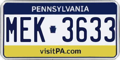 PA license plate MEK3633