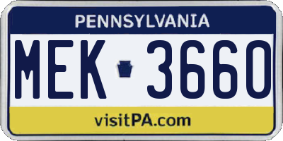 PA license plate MEK3660