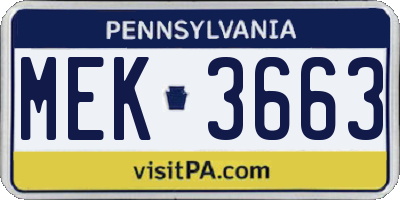 PA license plate MEK3663