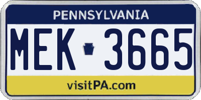 PA license plate MEK3665