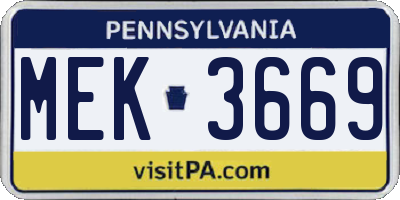 PA license plate MEK3669