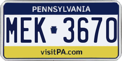 PA license plate MEK3670