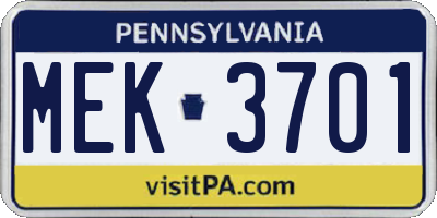 PA license plate MEK3701