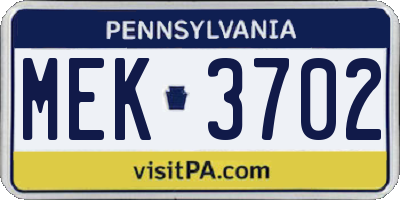 PA license plate MEK3702