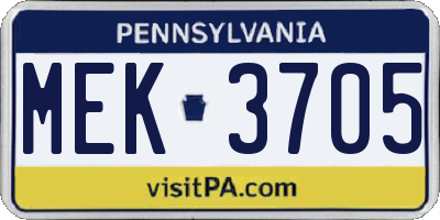 PA license plate MEK3705